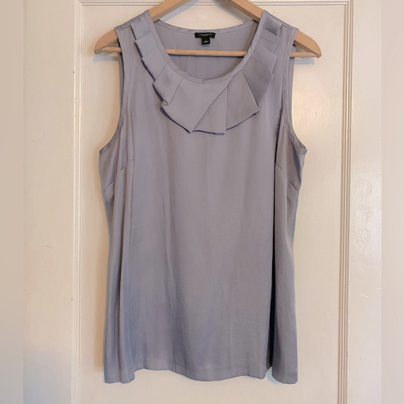 Ann Taylor Tops - Ann Taylor Grey Ruffle Neck Sleeveless Blouse